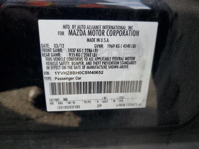 1YVHZ8BH0C5M40652 - 2012 MAZDA 6 I Negro foto 12