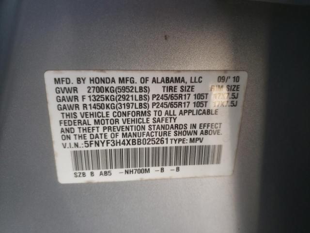 5FNYF3H4XBB025261 - 2011 HONDA PILOT EX SILVER photo 13