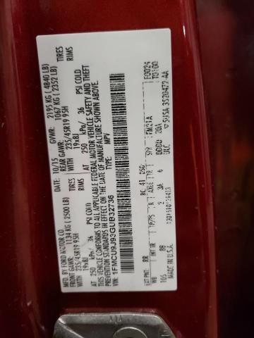 1FMCU9J93GUB32736 - 2016 FORD ESCAPE TITANIUM RED photo 13