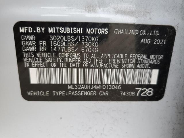 ML32AUHJ4MH013046 - 2021 MITSUBISHI MIRAGE ES WHITE photo 12