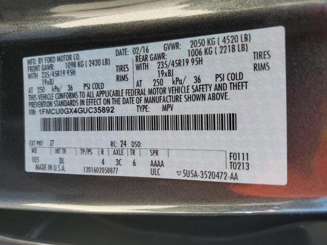 1FMCU0GX4GUC35892 - 2016 FORD ESCAPE SE GRAY photo 14