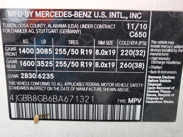 4JGBB8GB6BA671321 - 2011 MERCEDES-BENZ ML 350 4MATIC WHITE photo 12