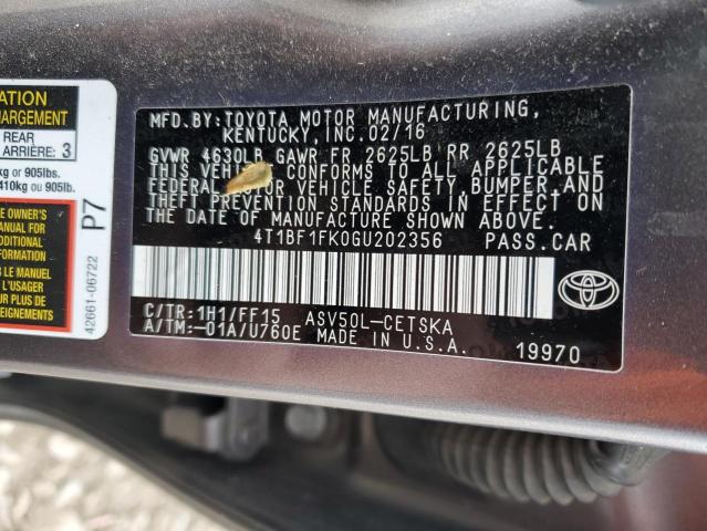 4T1BF1FK0GU202356 - 2016 TOYOTA CAMRY LE GRAY photo 12