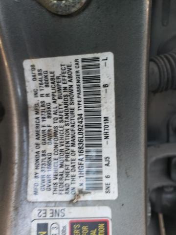 1HGFA16836L092434 - 2006 HONDA CIVIC EX GRAY photo 12