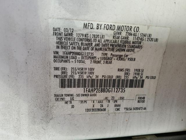 1FAHP2E88DG112735 - 2013 FORD TAURUS SEL WHITE photo 13