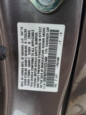 19XFB2F51FE251404 - 2015 HONDA CIVIC LX GRAY photo 12