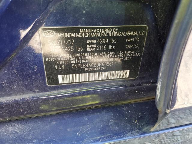 5NPEB4AC6DH605617 - 2013 HYUNDAI SONATA GLS BLUE photo 12