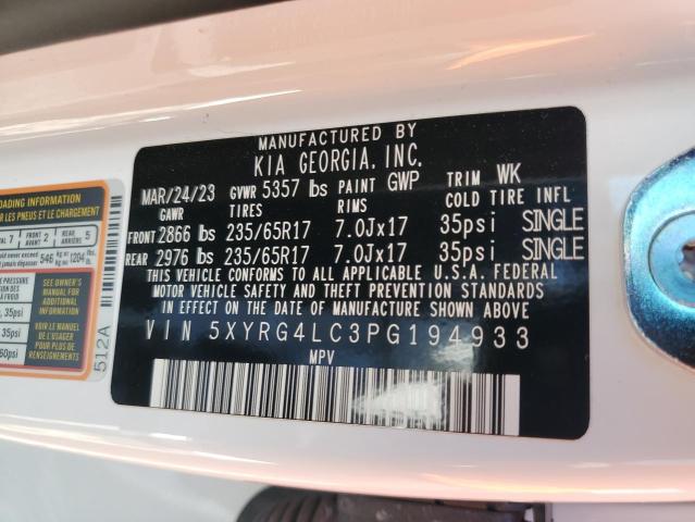 5XYRG4LC3PG194933 - 2023 KIA SORENTO LX WHITE photo 13