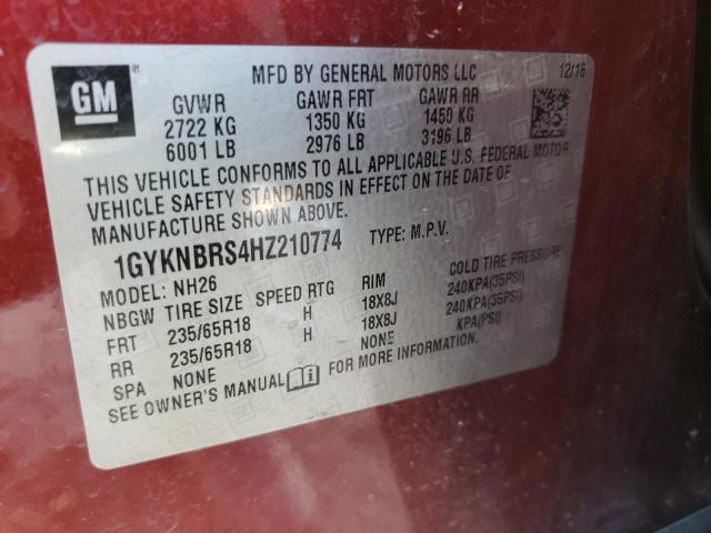 1GYKNBRS4HZ210774 - 2017 CADILLAC XT5 LUXURY RED photo 12