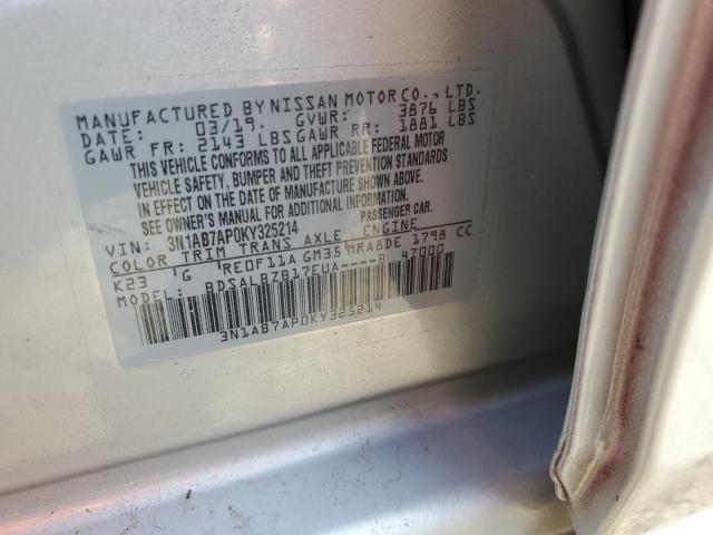 3N1AB7AP0KY325214 - 2019 NISSAN SENTRA S SILVER photo 12