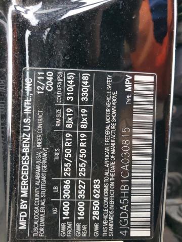 4JGDA5HB1CA030815 - 2012 MERCEDES-BENZ ML 350 4MATIC BLACK photo 13