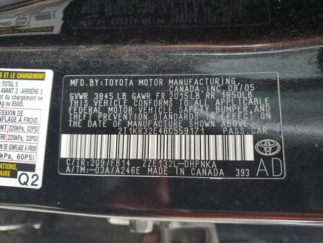 2T1KR32E46C559171 - 2006 TOYOTA COROLLA MA XR BLACK photo 12