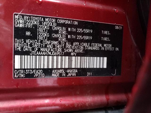 JTEAAAAH7MJ069517 - 2021 TOYOTA VENZA LE RED photo 13