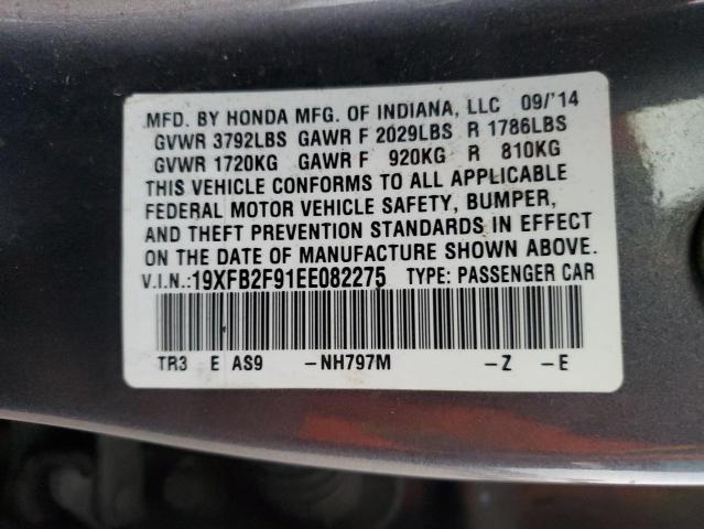 19XFB2F91EE082275 - 2014 HONDA CIVIC EXL ნაცრისფერი ფოტო 12