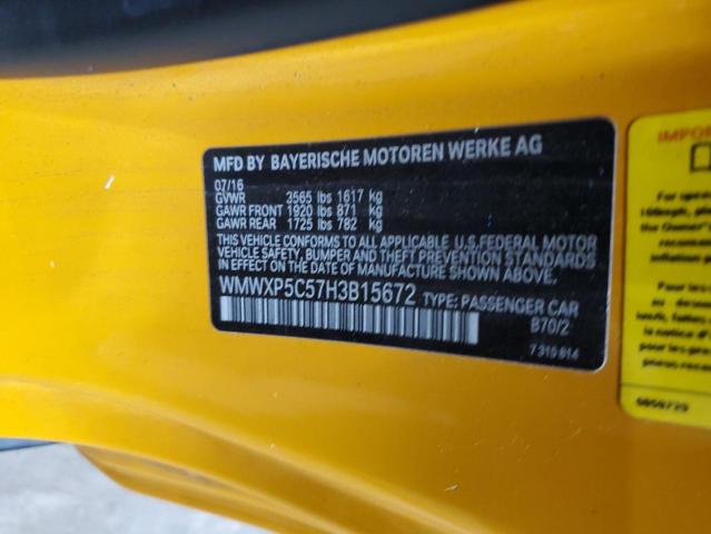 WMWXP5C57H3B15672 - 2017 MINI COOPER GOLD photo 12