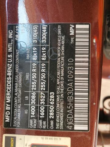 4JGDA5HB3DA109310 - 2013 MERCEDES-BENZ ML 350 4MATIC BURGUNDY photo 13