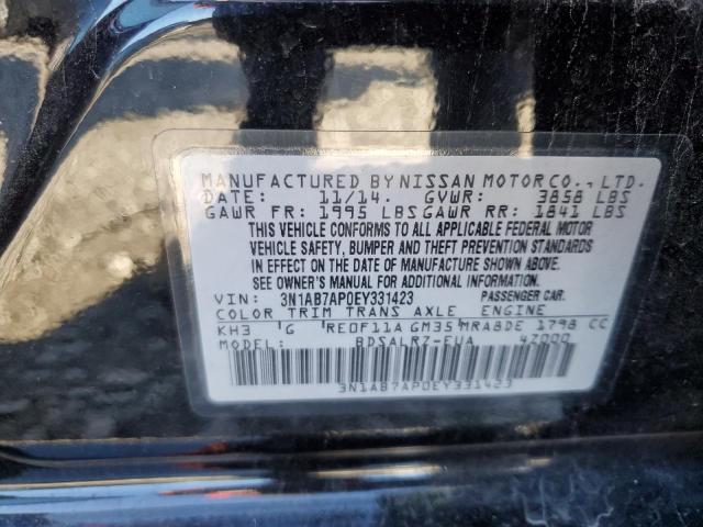 3N1AB7AP0EY331423 - 2014 NISSAN SENTRA S BLACK photo 12