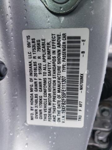 19XFB2F55FE111307 - 2015 HONDA CIVIC LX SILVER photo 12