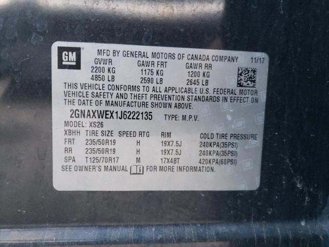 2GNAXWEX1J6222135 - 2018 CHEVROLET EQUINOX PREMIER GRAY photo 12