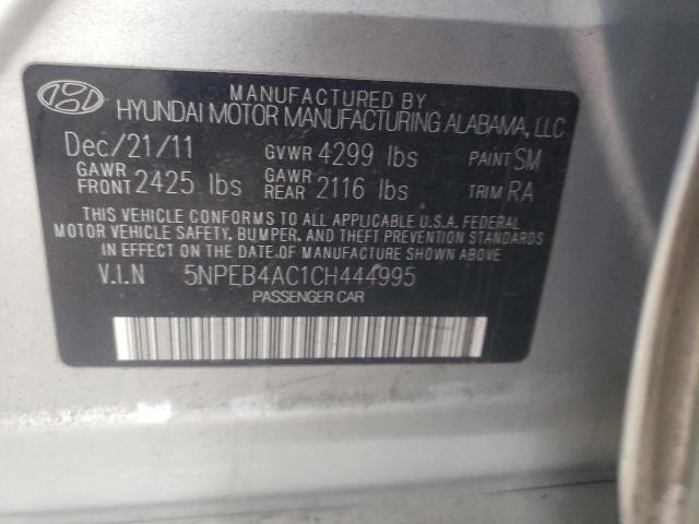 5NPEB4AC1CH444995 - 2012 HYUNDAI SONATA GLS SILVER photo 12