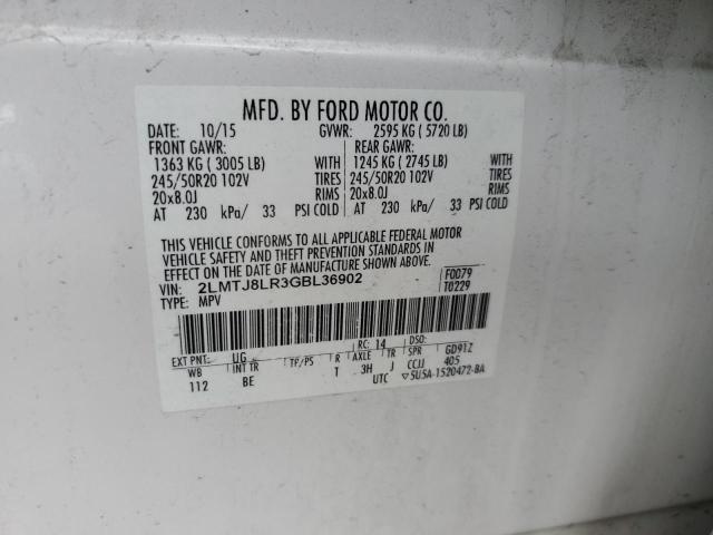 2LMTJ8LR3GBL36902 - 2016 LINCOLN MKX RESERVE 白色 照片 12