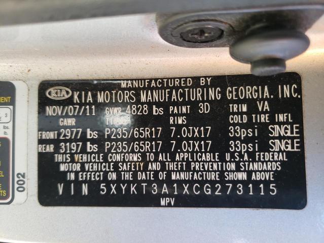 5XYKT3A1XCG273115 - 2012 KIA SORENTO BASE SILVER photo 13