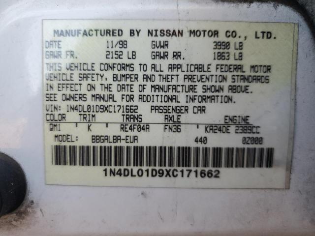 1N4DL01D9XC171662 - 1999 NISSAN ALTIMA XE WHITE photo 12