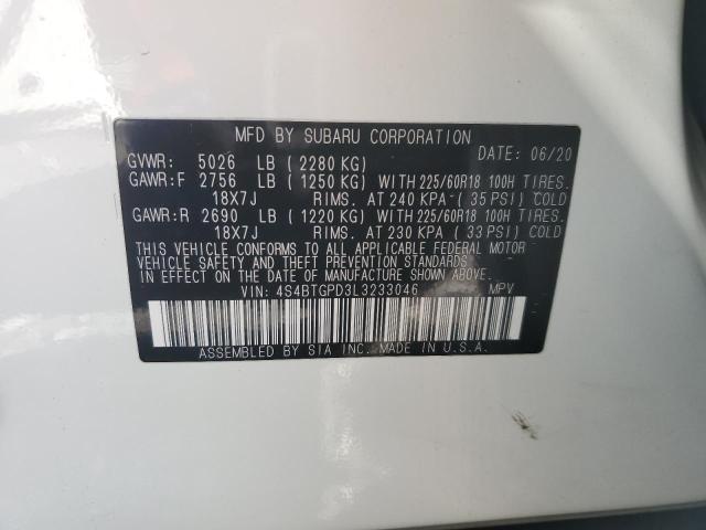 4S4BTGPD3L3233046 - 2020 SUBARU OUTBACK TOURING LDL თეთრი ფოტო 14