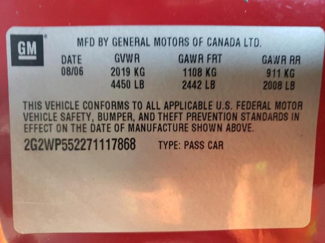 2G2WP552271117868 - 2007 PONTIAC GRAND PRIX 红色 照片 12