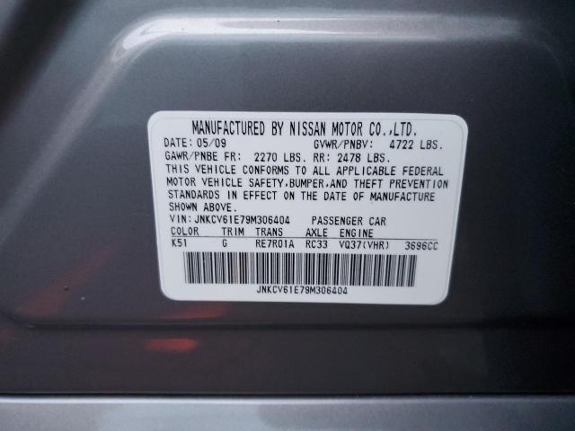 JNKCV61E79M306404 - 2009 INFINITI G37 BASE GRAY photo 12