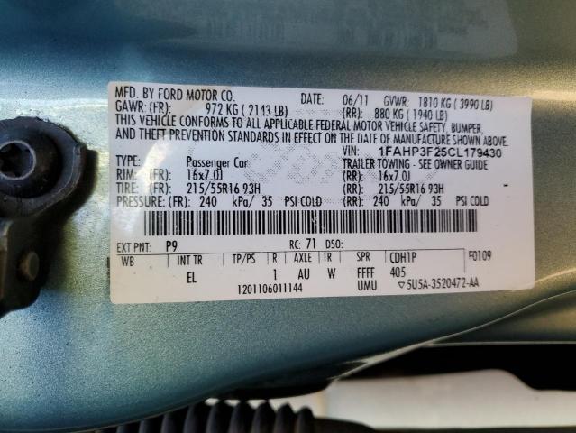 1FAHP3F25CL179430 - 2012 FORD FOCUS SE TURQUOISE photo 13