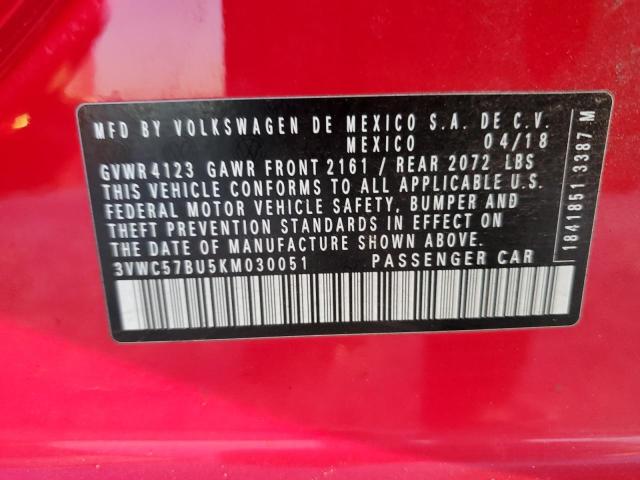 3VWC57BU5KM030051 - 2019 VOLKSWAGEN JETTA S RED photo 12