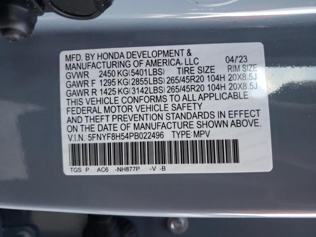 5FNYF8H54PB022496 - 2023 HONDA PASSPORT EXL ლურჯი ფოტო 12