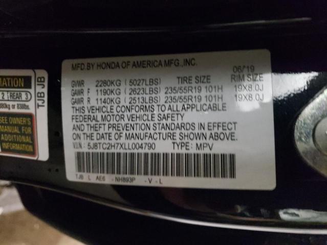 5J8TC2H7XLL004790 - 2020 ACURA RDX ADVANCE BLACK photo 12