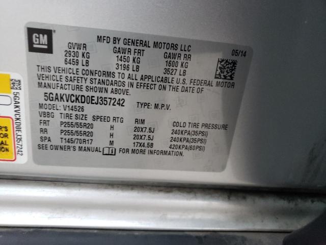 5GAKVCKD0EJ357242 - 2014 BUICK ENCLAVE SILVER photo 13