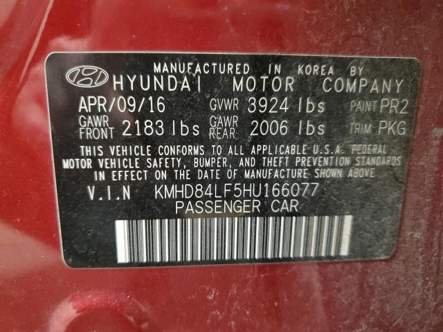 KMHD84LF5HU166077 - 2017 HYUNDAI ELANTRA SE BURGUNDY photo 12