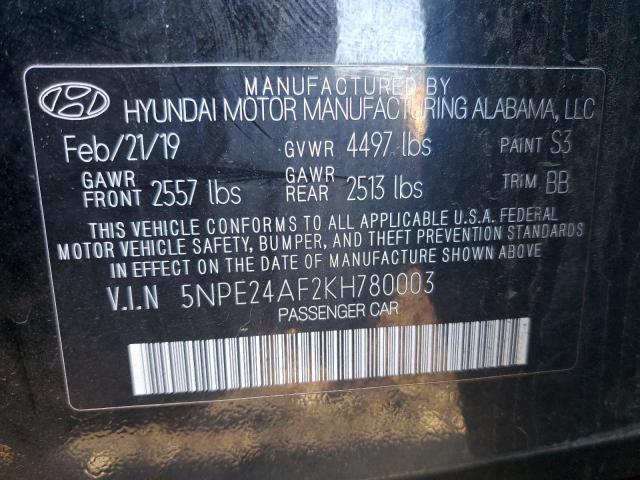 5NPE24AF2KH780003 - 2019 HYUNDAI SONATA SE BLACK photo 13