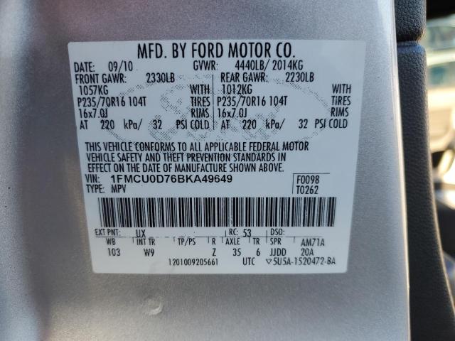 1FMCU0D76BKA49649 - 2011 FORD ESCAPE XLT SILVER photo 12