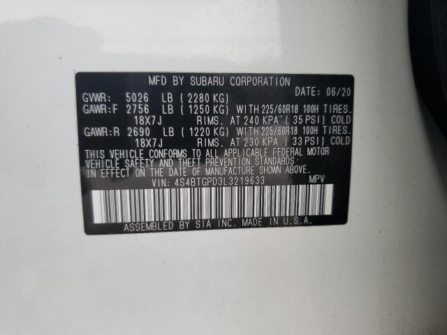 4S4BTGPD3L3219633 - 2020 SUBARU OUTBACK TOURING LDL Սպիտակ լուսանկար 13