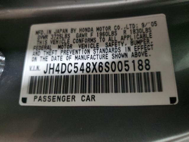 JH4DC548X6S005188 - 2006 ACURA RSX GRAY photo 12