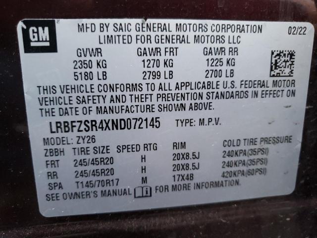 LRBFZSR4XND072145 - 2022 BUICK ENVISION AVENIR BURGUNDY photo 13