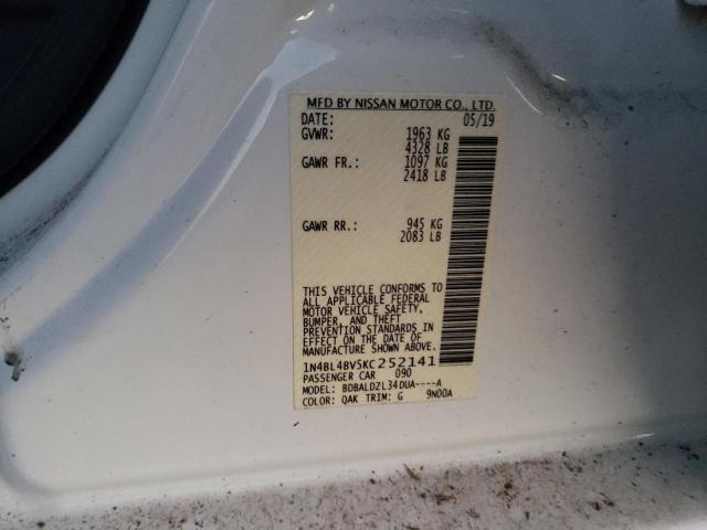 1N4BL4BV5KC252141 - 2019 NISSAN ALTIMA S WHITE photo 12