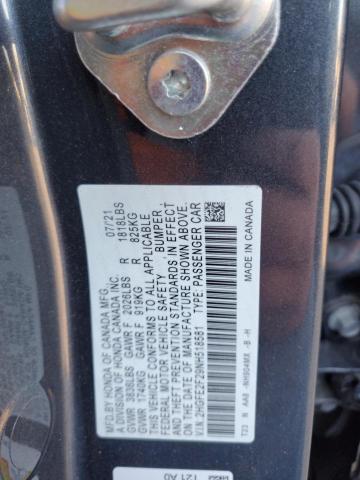 2HGFE2F29NH518581 - 2022 HONDA CIVIC LX GRAY photo 12