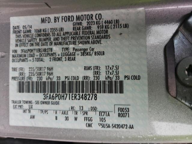 3FA6P0H71ER348278 - 2014 FORD FUSION SE GRAY photo 12