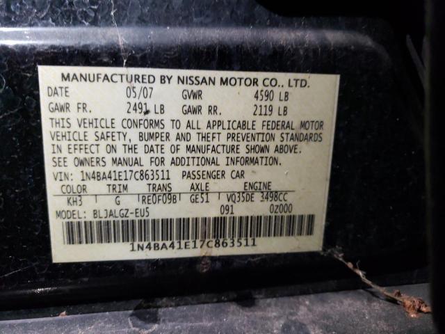 1N4BA41E17C863511 - 2007 NISSAN MAXIMA SE BLACK photo 12