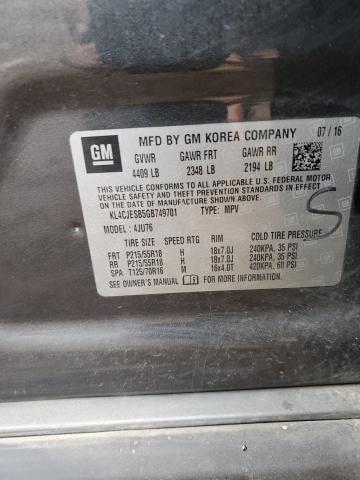 KL4CJESB5GB749701 - 2016 BUICK ENCORE CHARCOAL photo 13