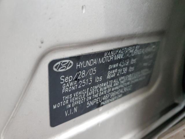 5NPEU46F96H043602 - 2006 HYUNDAI SONATA GLS CREAM photo 12