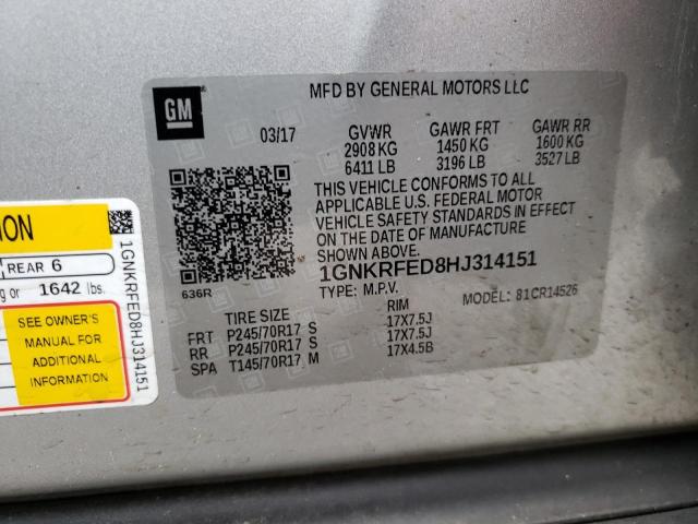 1GNKRFED8HJ314151 - 2017 CHEVROLET TRAVERSE LS GRAY photo 14