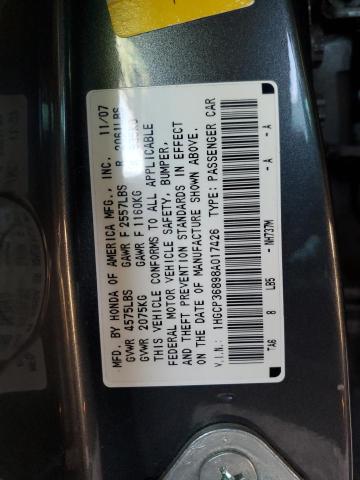 1HGCP36898A017426 - 2008 HONDA ACCORD EXL GRAY photo 12