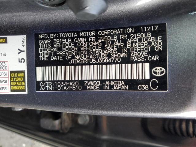 JTDKBRFU5J3584770 - 2018 TOYOTA PRIUS GRAY photo 12